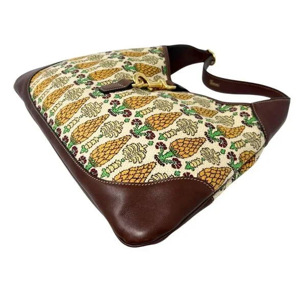 GUCCI Vintage Jackie Pigna Pineapple Jacquard Shoulder Bag Brown Yellow [106290] - Picture 8 of 13